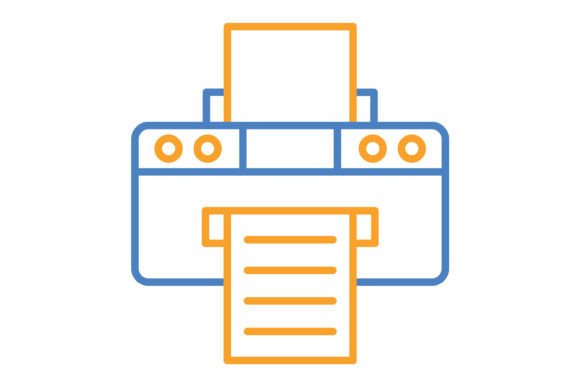 Printer Blue & Orange Line Icon: Versatile Design Asset
