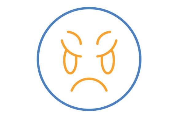 Scowl Emoji Blue & Orange Line Icon: A Bold Design Asset