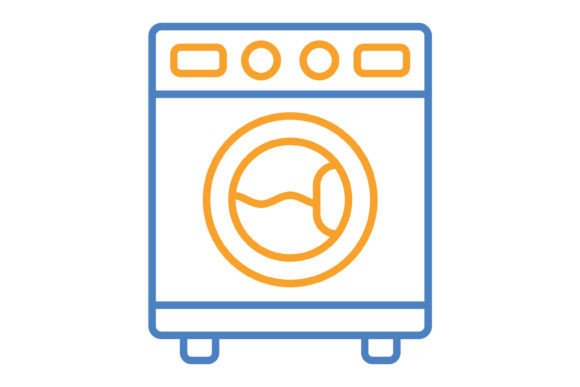 Washing Machine Blue & Orange Line Icon: A Practical Asset